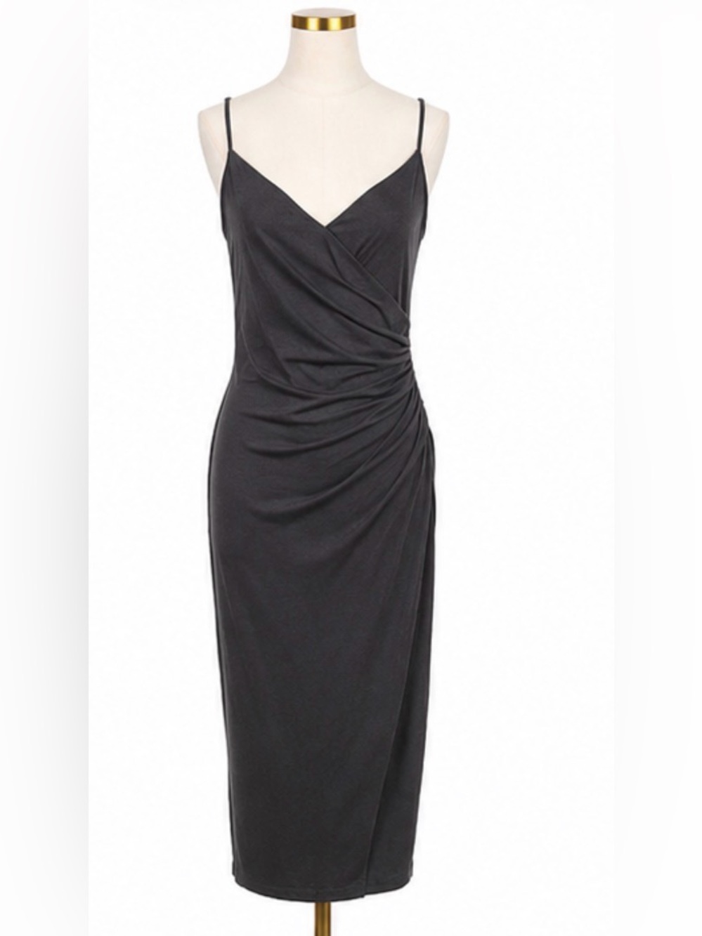 Lulus Gray Ruched Midi Dress Size Medium Adjustable Straps